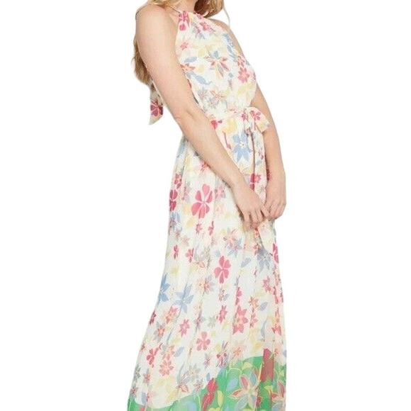 Modcloth Illuminated Elegance Chiffon Maxi Dress Floral High Neck Multicolor 4X - Picture 1 of 5